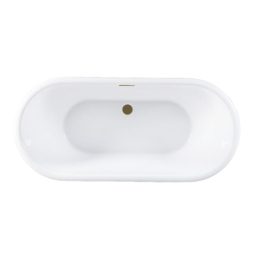 Kingston Brass VTDE713224C423 71" Acrylic Oval Double Ended Pedestal Tub with Drain (No Faucet Drillings), Glossy White/Antique Brass