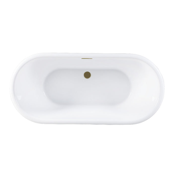 Kingston Brass VTDE713224C423 71" Acrylic Oval Double Ended Pedestal Tub with Drain (No Faucet Drillings), Glossy White/Antique Brass