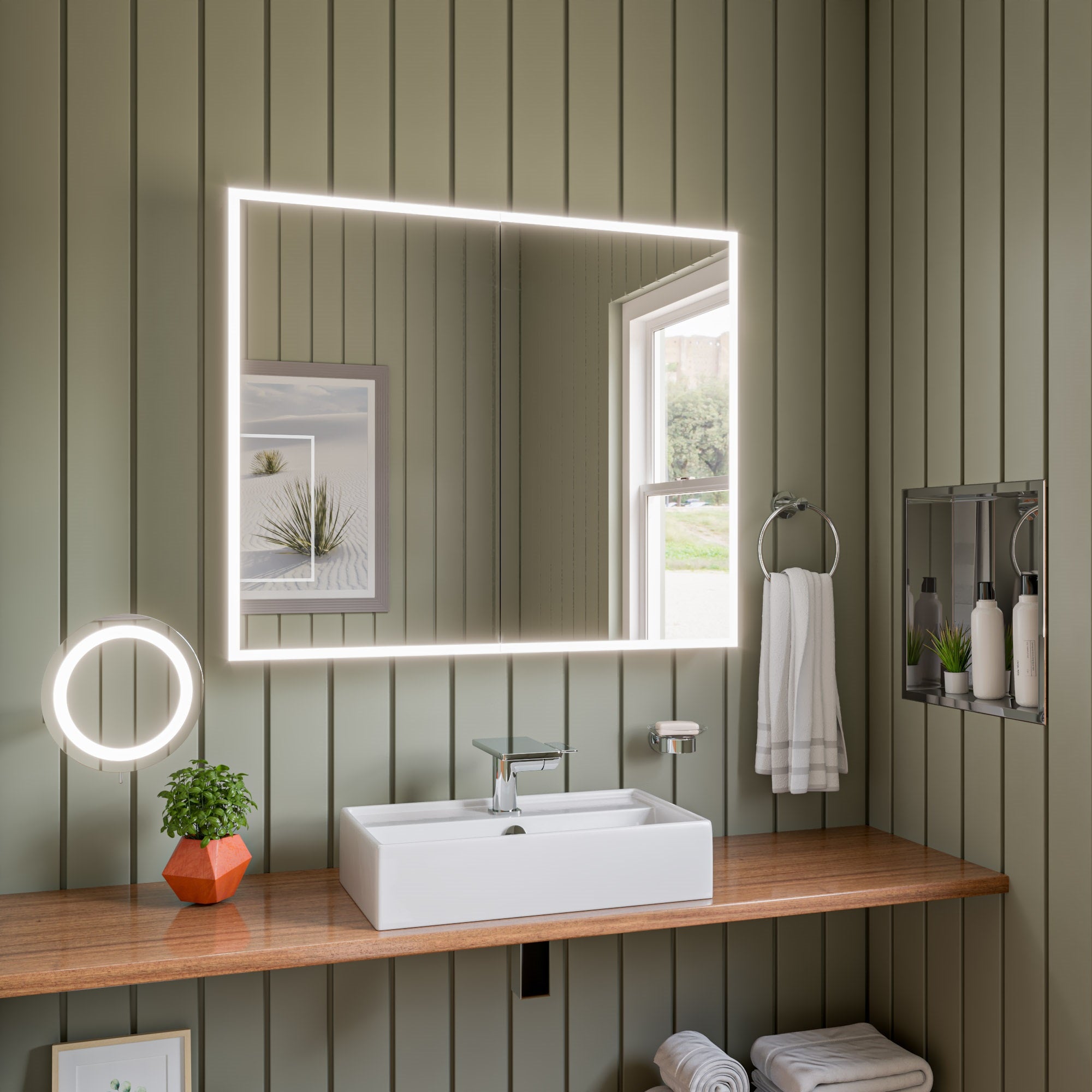 ALFI ABM9WLED-PC Polished Chrome Wall Mount Round 9" 5x Magnifying Cosmetic Mirror with Light