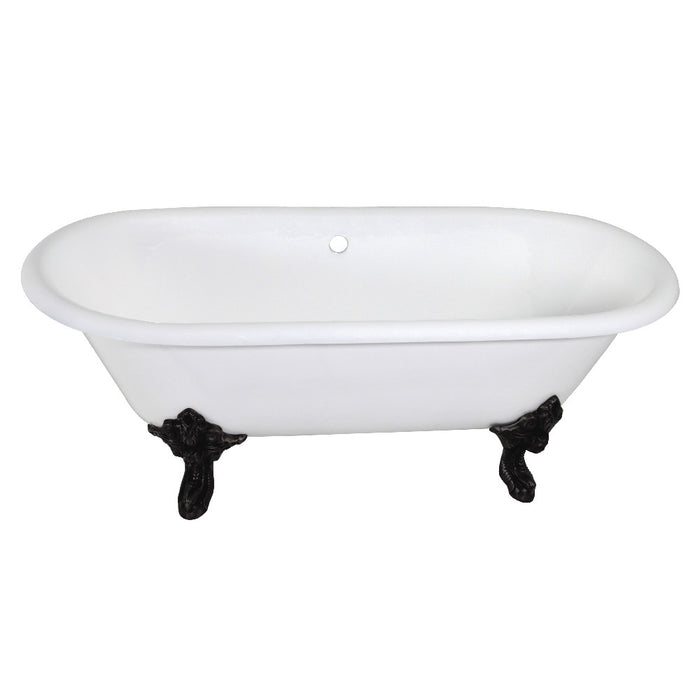 Aqua Eden VCTDE7232NL0 72" Cast Iron Oval Double Ended Clawfoot Tub (No Faucet Drillings), White/Matte Black