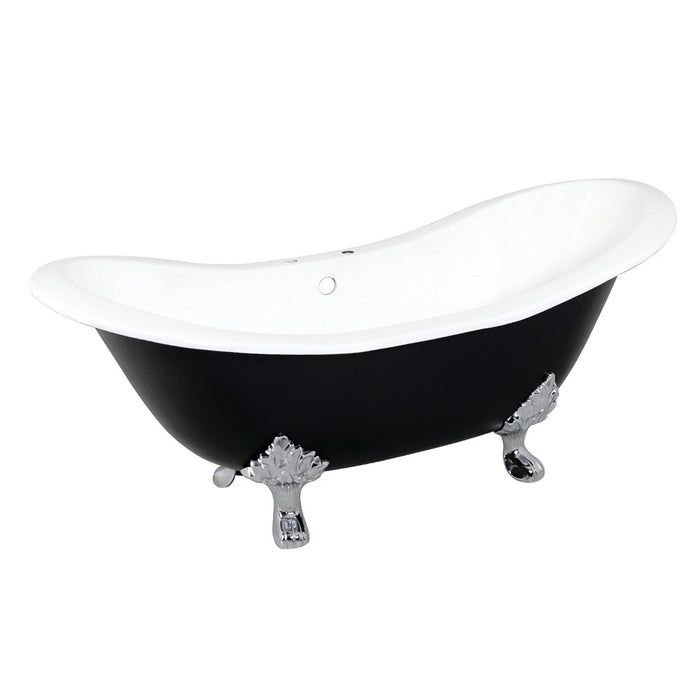 Aqua Eden VBT7D7231NC1 72" Cast Iron Oval Double Slipper Clawfoot Tub (7" Faucet Drillings), Black/White/Polished Chrome