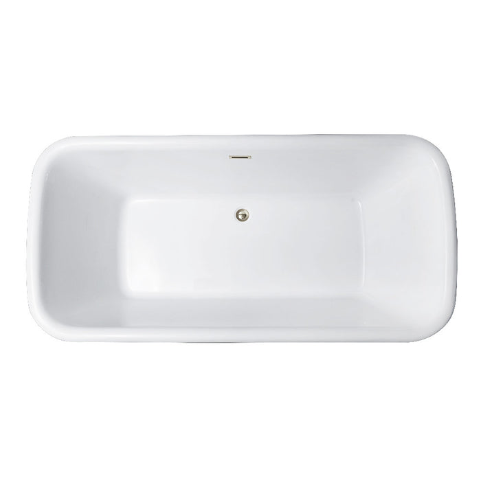 Kingston Brass VTDE713524C416 71" Acrylic Oval Rectangular Double Ended Pedestal Tub with Drain (No Faucet Drillings), Glossy White/Polished Nickel