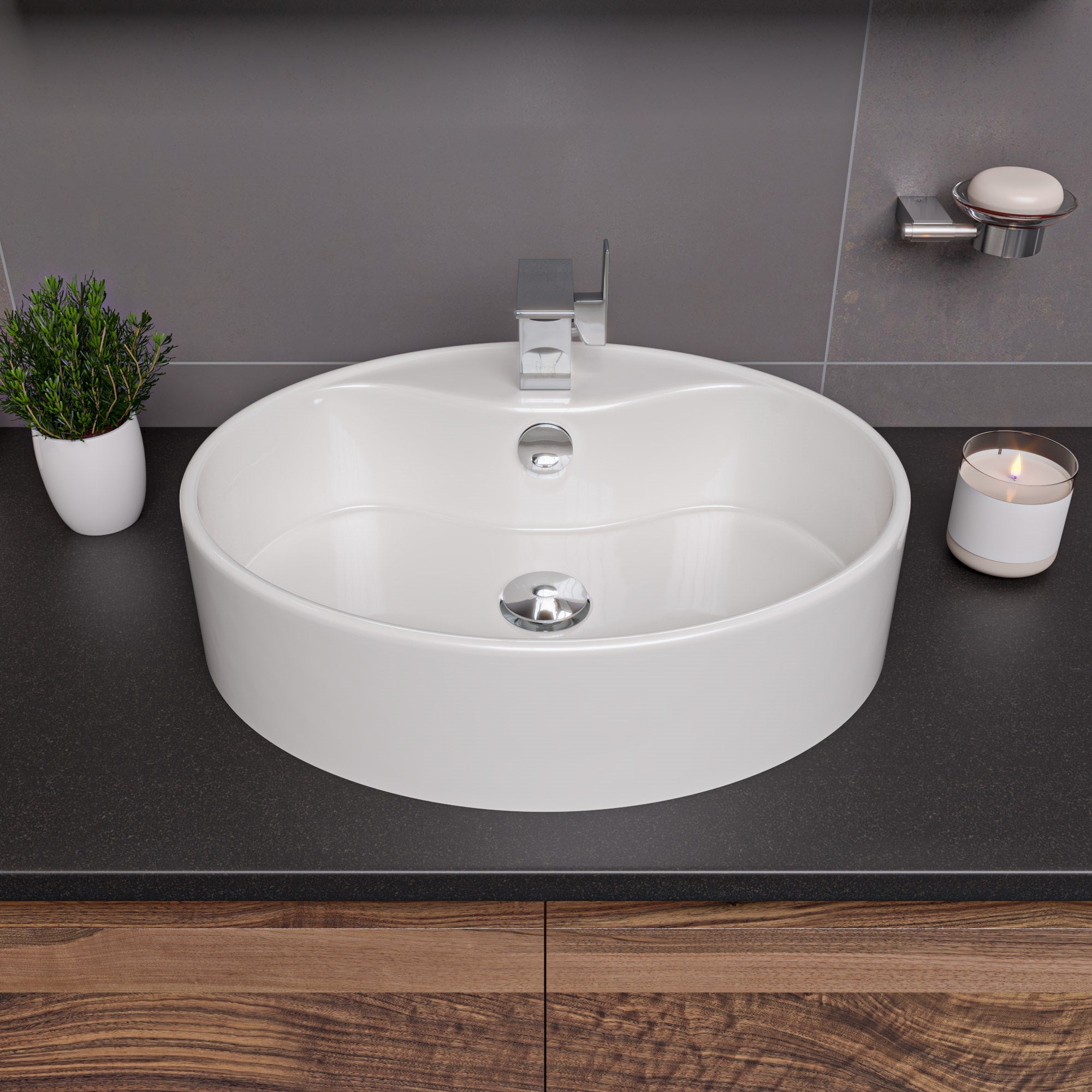 ALFI ABC910 White 22" Oval Above Mount Ceramic Sink with Faucet Hole