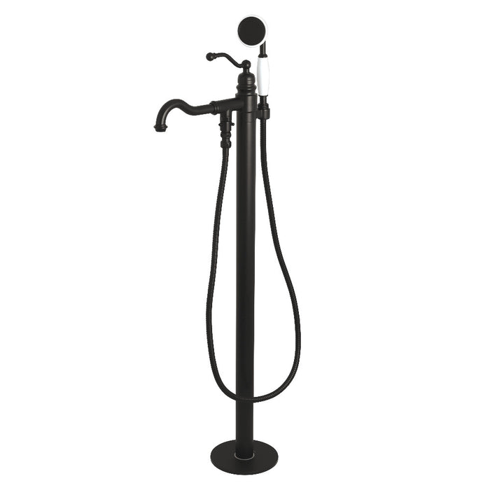 Kingston Brass KS7130ABL English Country Freestanding Tub Faucet with Hand Shower, Matte Black