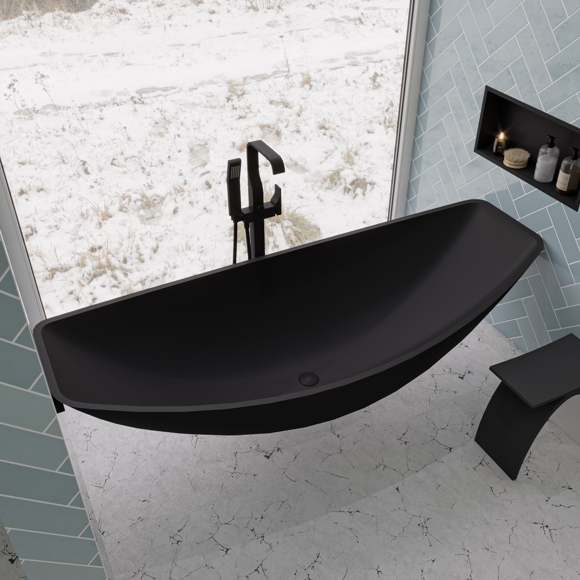 ALFI AB2180-BM Black Matte Single Lever Floor Mounted Tub Filler Mixer w Hand Held Shower Head