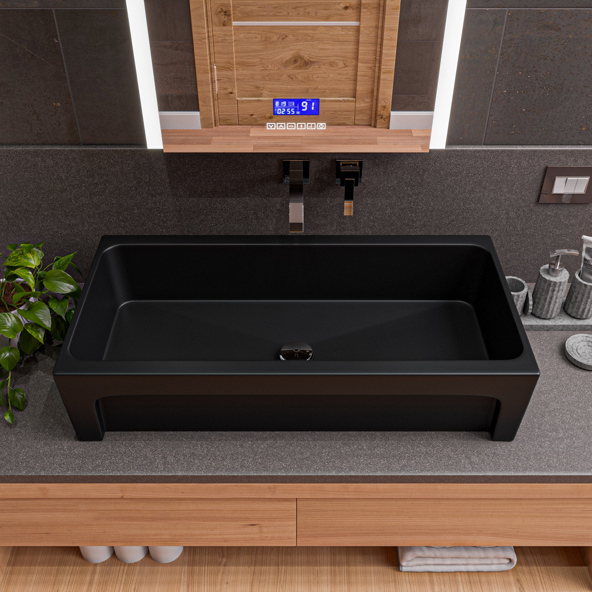ALFI AB36TRBM 36" Black Matte Above Mount Fireclay Bathroom Trough Sink