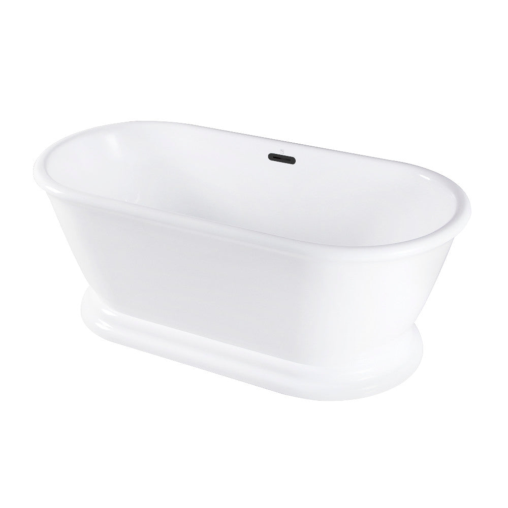 Kingston Brass VTDE602824C420 60" Acrylic Oval Double Ended Pedestal Tub with Drain (No Faucet Drillings), Glossy White/Matte Black