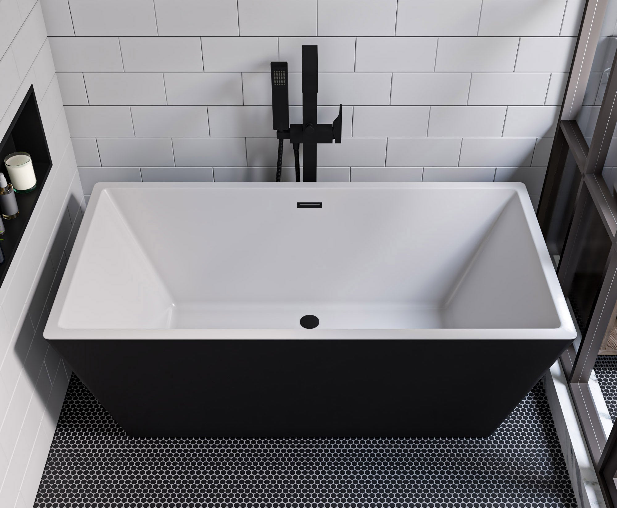 ALFI AB2180-BM Black Matte Single Lever Floor Mounted Tub Filler Mixer w Hand Held Shower Head