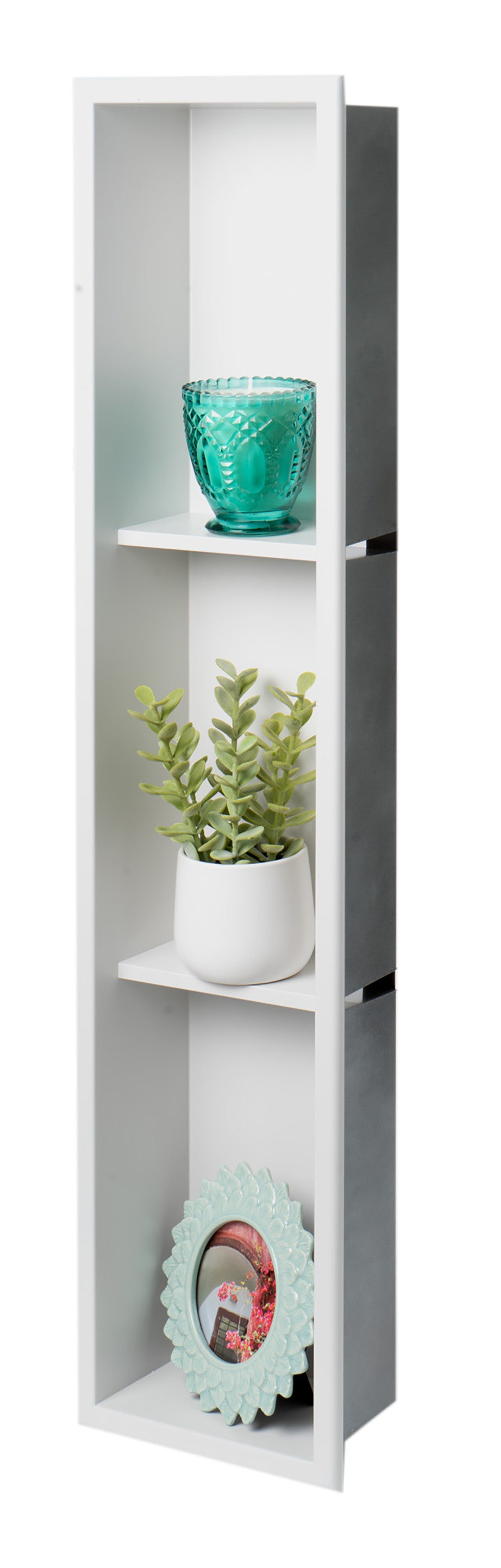 ALFI ABNC0836-W 8" x 36" White Matte Stainless Steel Vertical Triple Shelf Bath Shower Niche