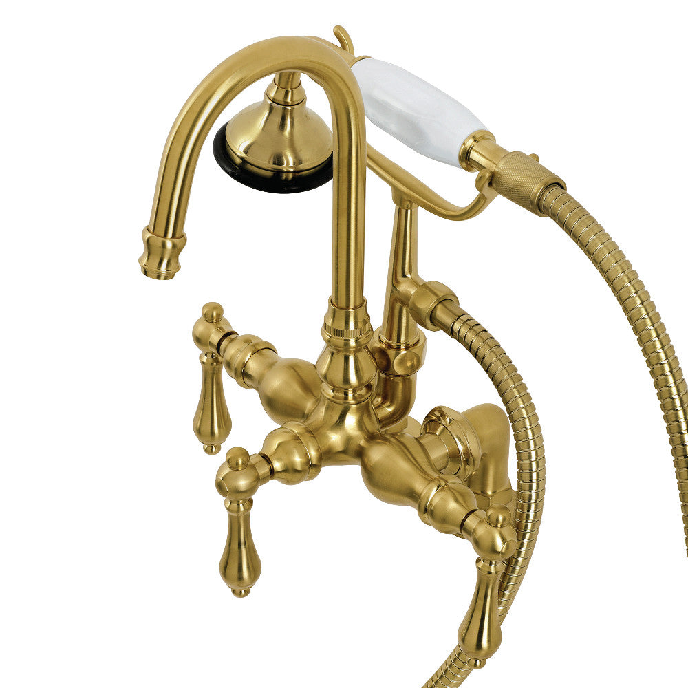 Kingston Brass AE13T7 Aqua Vintage 3-3/8" Center Deck-Mount Clawfoot Tub Faucet with Hand Shower, Brushed Brass