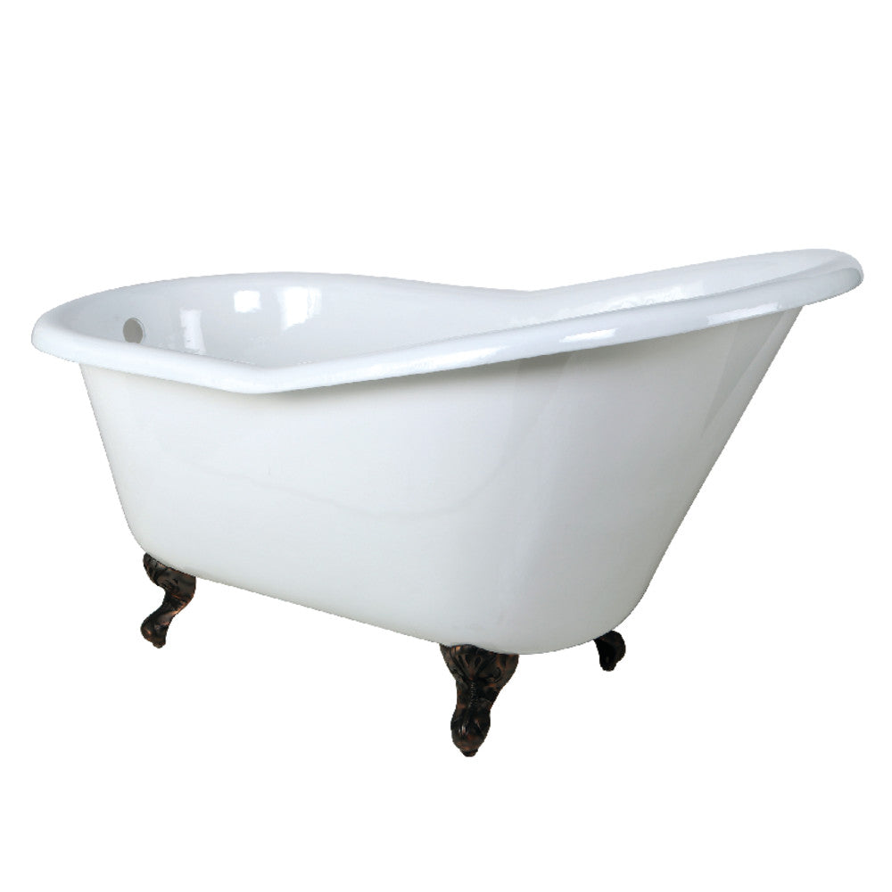 Aqua Eden VCTND6030NT5 60" Cast Iron Oval Single Slipper Clawfoot Tub (No Faucet Drillings), White/Oil Rubbed Bronze