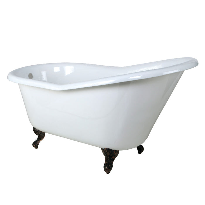 Aqua Eden VCTND6030NT5 60" Cast Iron Oval Single Slipper Clawfoot Tub (No Faucet Drillings), White/Oil Rubbed Bronze