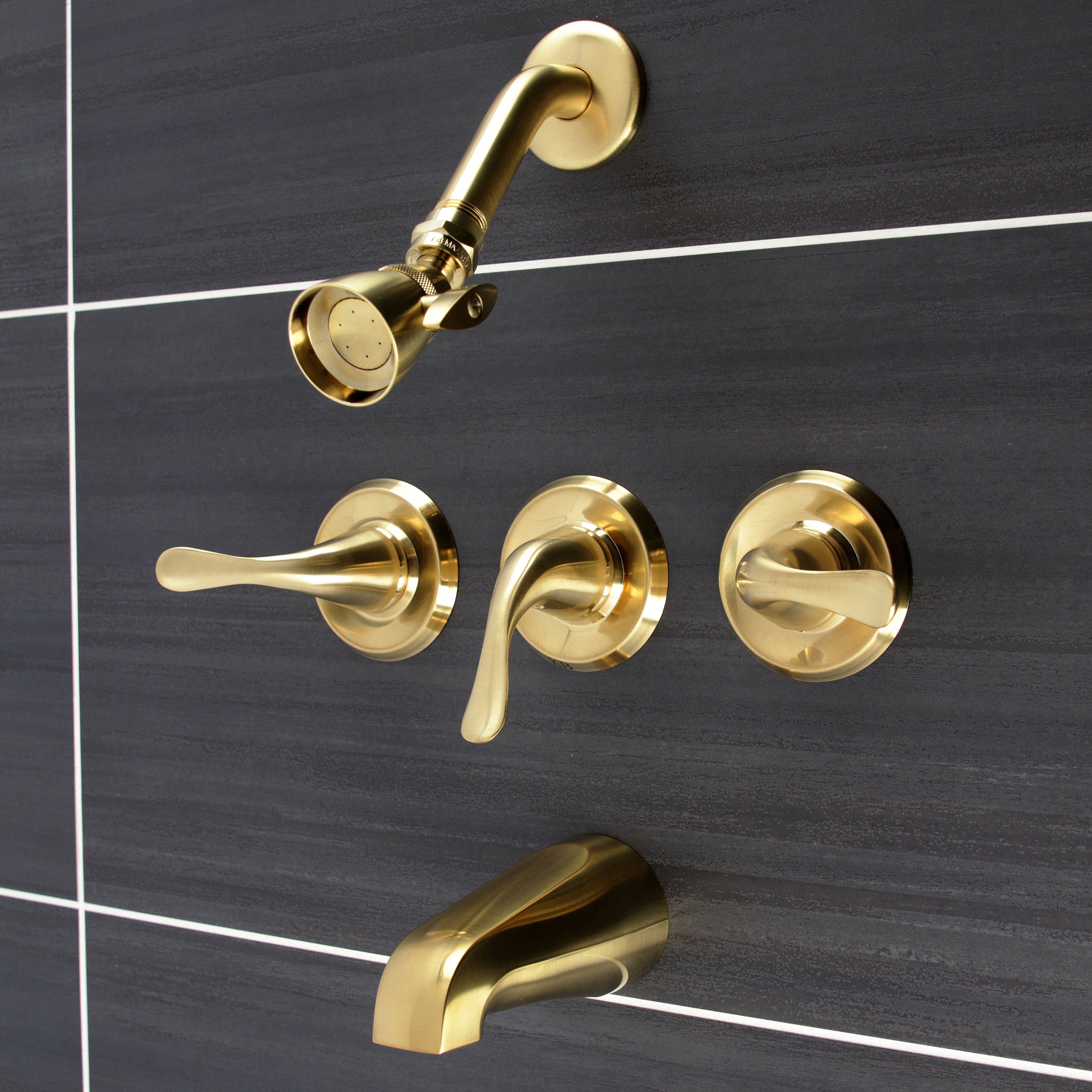 Kingston Brass KB2237YL Yosemite Triple-Handle Tub and Shower Faucet, Brushed Brass