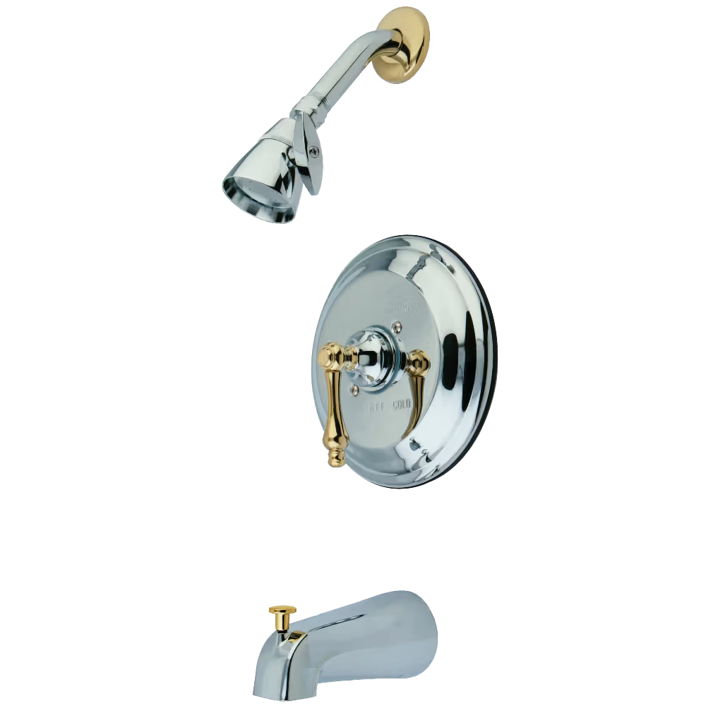 Kingston Brass KB3634AL Restoration Single-Handle Pressure Balanced Tub and Shower Faucet, Polished Chrome/Polished Brass
