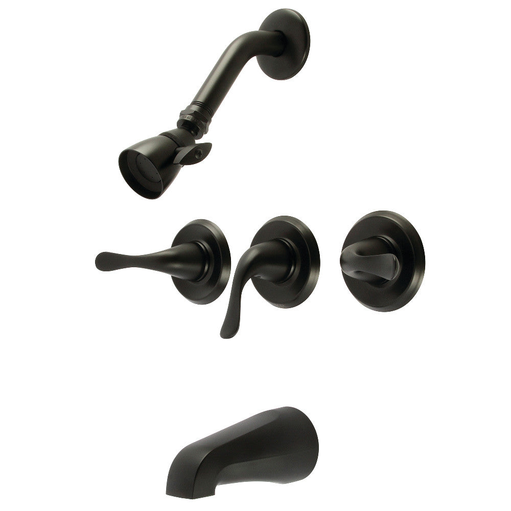Kingston Brass KB2230YL Yosemite Triple-Handle Tub and Shower Faucet, Matte Black