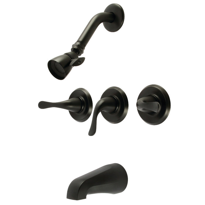 Kingston Brass KB2230YL Yosemite Triple-Handle Tub and Shower Faucet, Matte Black