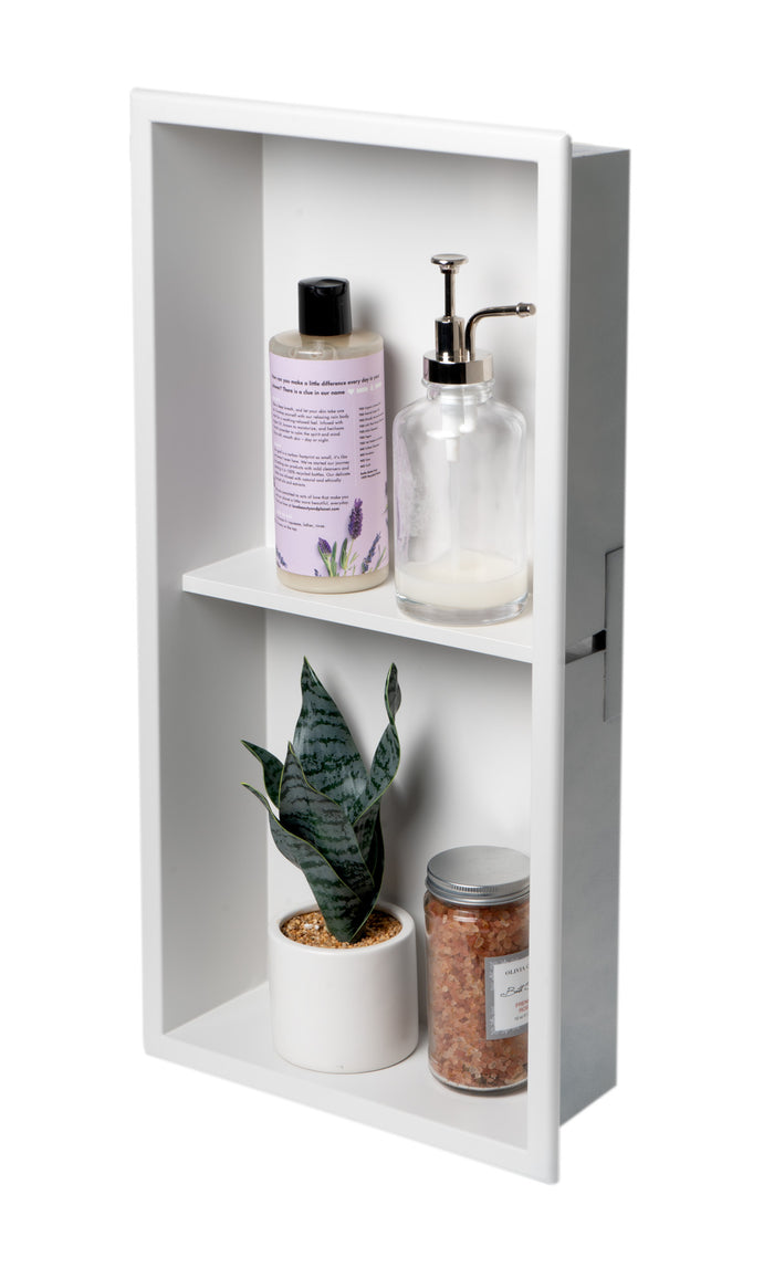 ALFI ABNC1224-W 12 x 24 White Matte Stainless Steel Vertical Double Shelf Bath Shower Niche