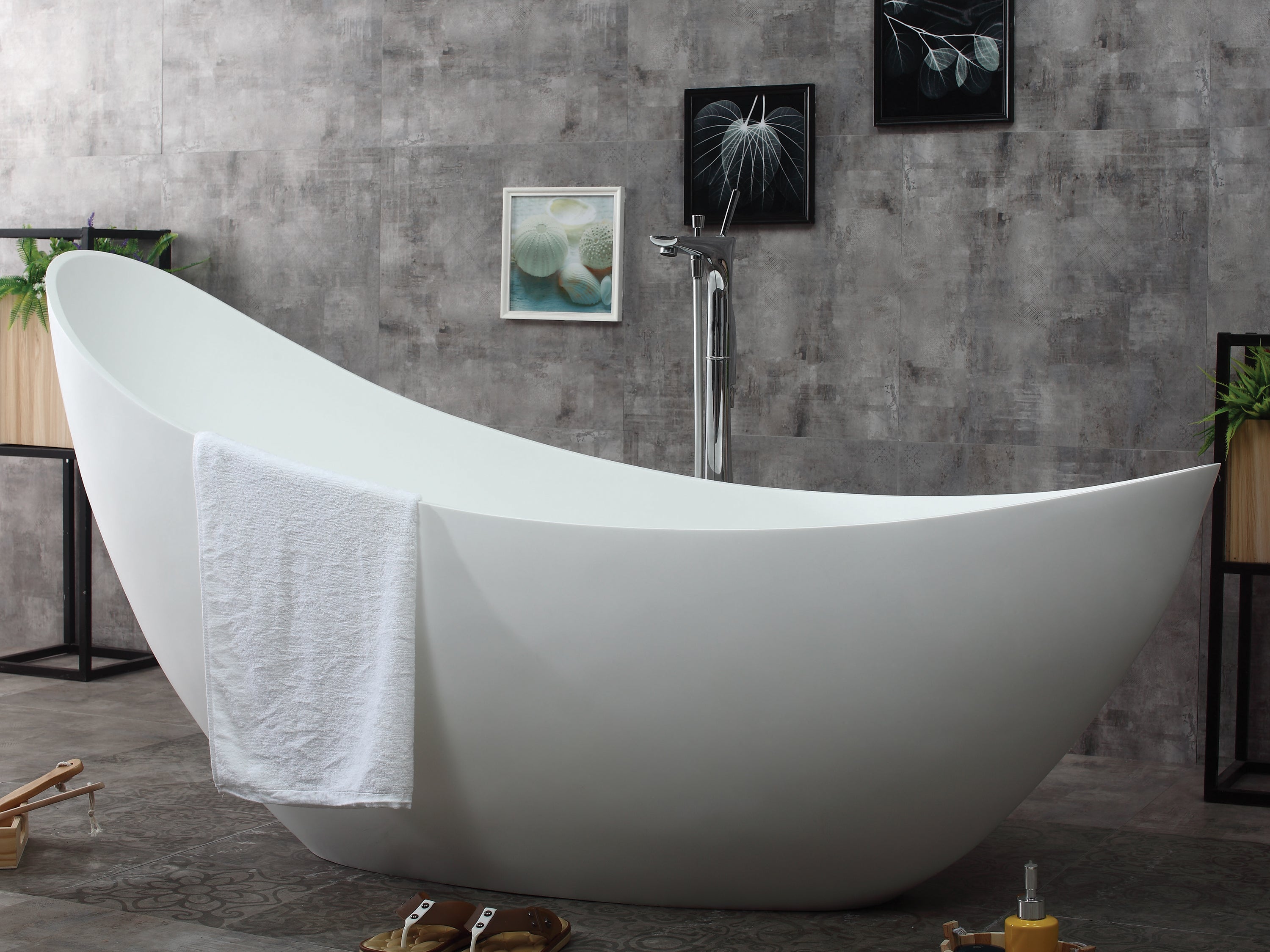 ALFI AB9951 73" White Solid Surface Smooth Resin Soaking Slipper Bathtub