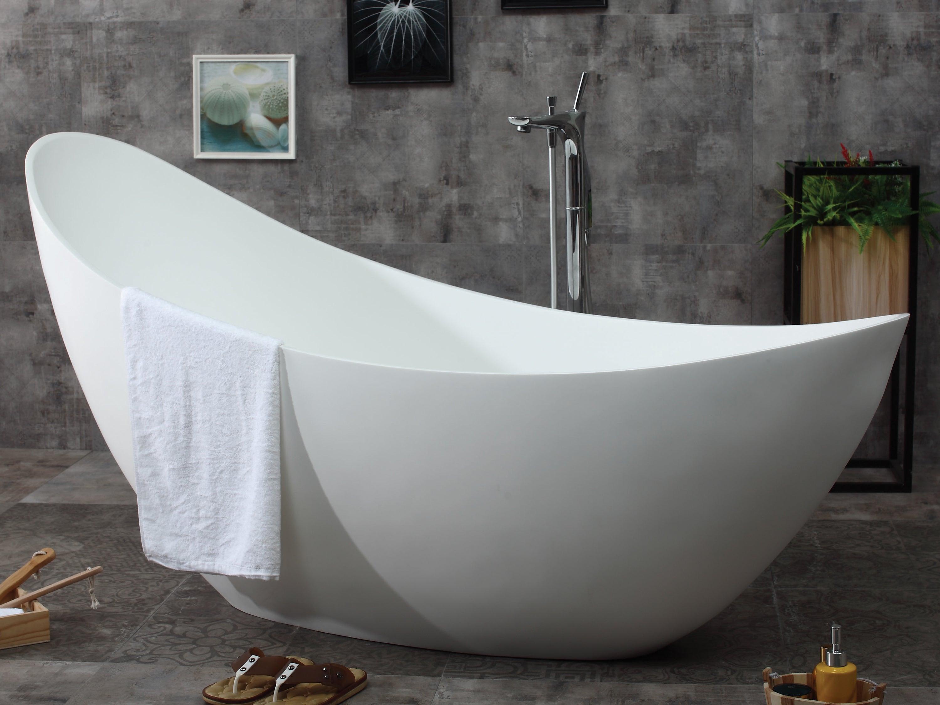 ALFI AB9951 73" White Solid Surface Smooth Resin Soaking Slipper Bathtub