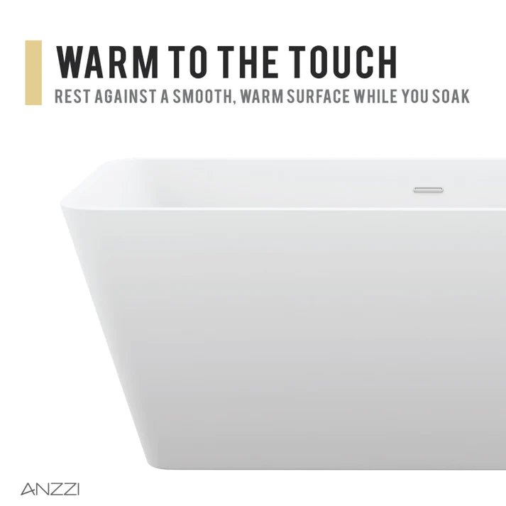 ANZZI Cenere 4.9 ft. Man-Made Stone Center Drain Freestanding Bathtub in Matte White - Bathroom Design Center