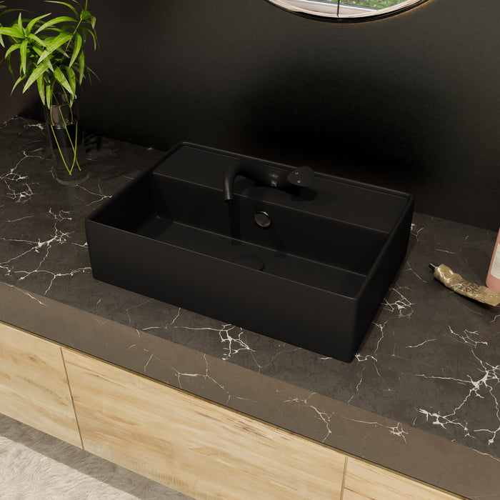 ALFI ABC901-BM Black Matte 24" Modern Rectangular Above Mount Ceramic Sink with Faucet Hole