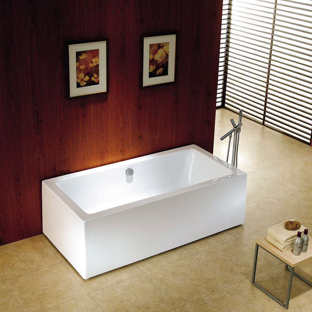 Kingston Brass VTDE673321 67" Acrylic Rectangular Double Ended Freestanding Tub with Drain, Glossy White