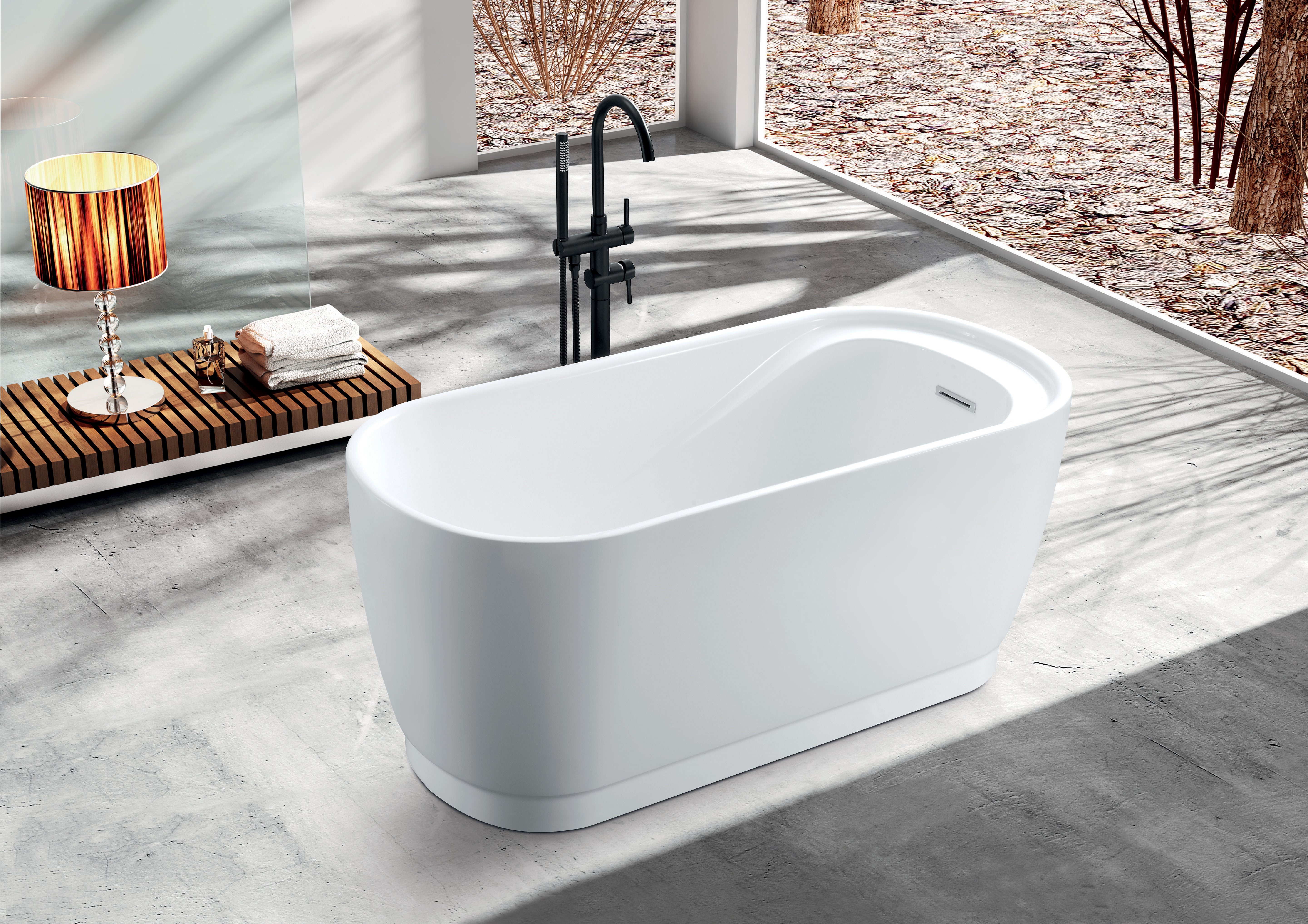 Kingston Brass VTOV512925S 51" Acrylic Oval Double Ended Freestanding Tub with Drain and Integrated Seat, Glossy White