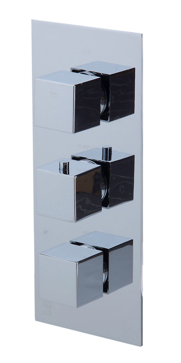 ALFI AB2801-PC Polished Chrome Concealed 3-Way Thermostatic Valve Shower Mixer Square Knobs