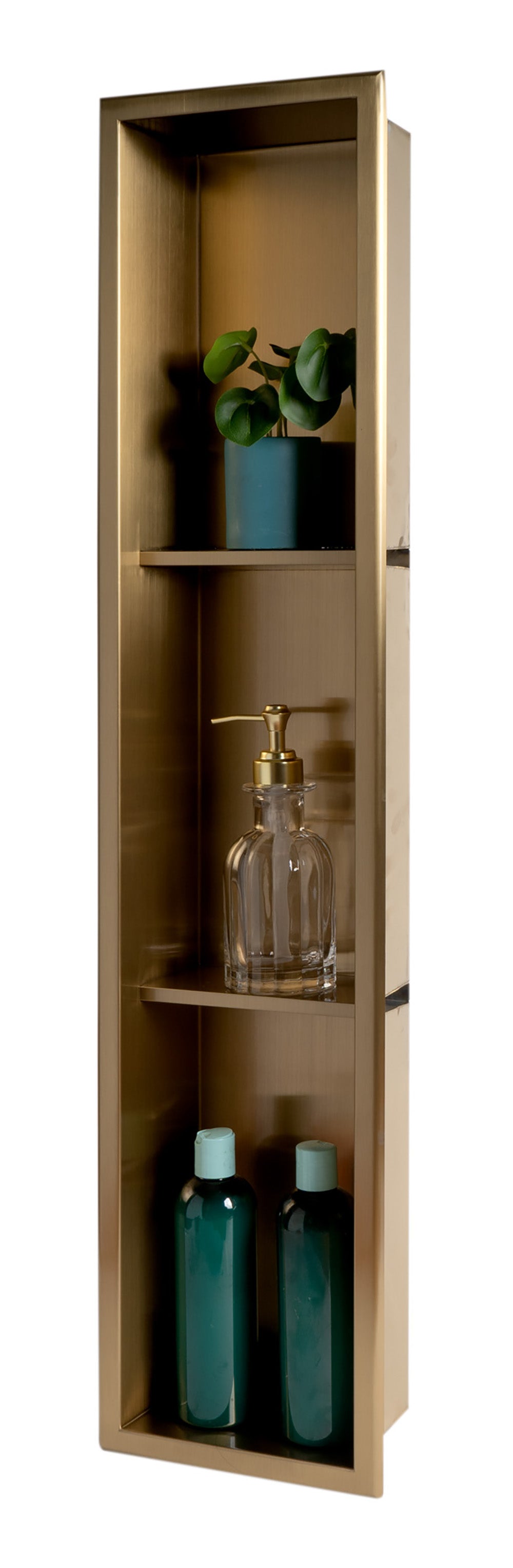 ALFI ABNP0836-BG 8" x 36" Brushed Gold PVD Stainless Steel Vertical Triple Shelf Shower Niche
