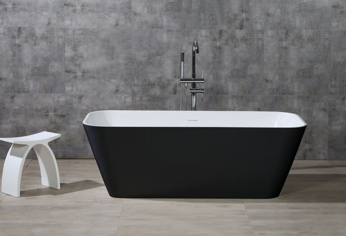 ALFI AB9952BM 67" Black & White Matte Rectangular Solid Surface Resin Soaking Bathtub