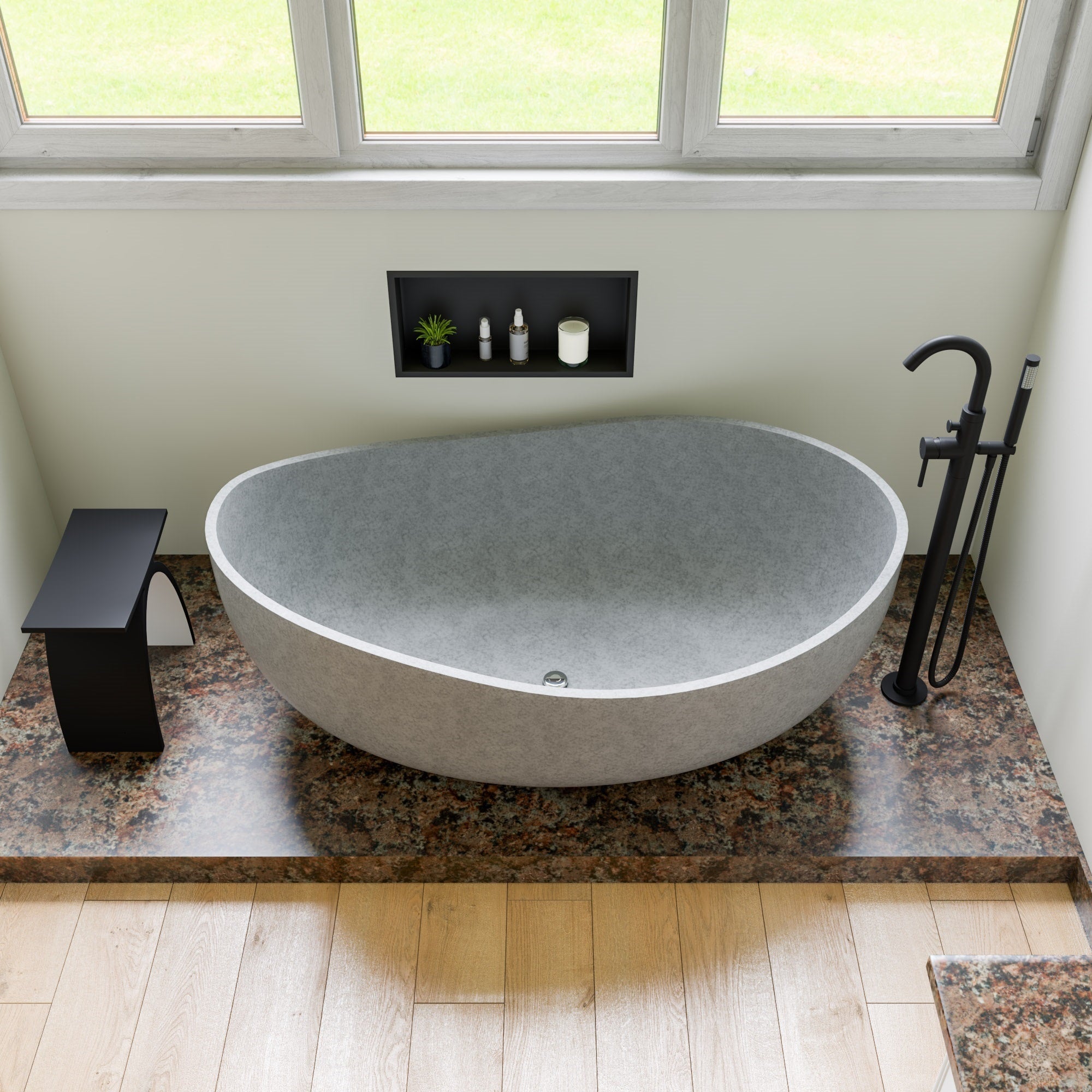 ALFI ABCO63TUB 63" Solid Concrete Gray Matte Oval Bathtub