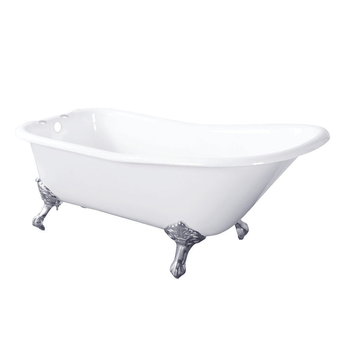 Aqua Eden VCT7D6630NF1 67" Cast Iron Classic Flat-Rim Single Slipper Clawfoot Tub (7" Faucet Drillings), White/Polished Chrome