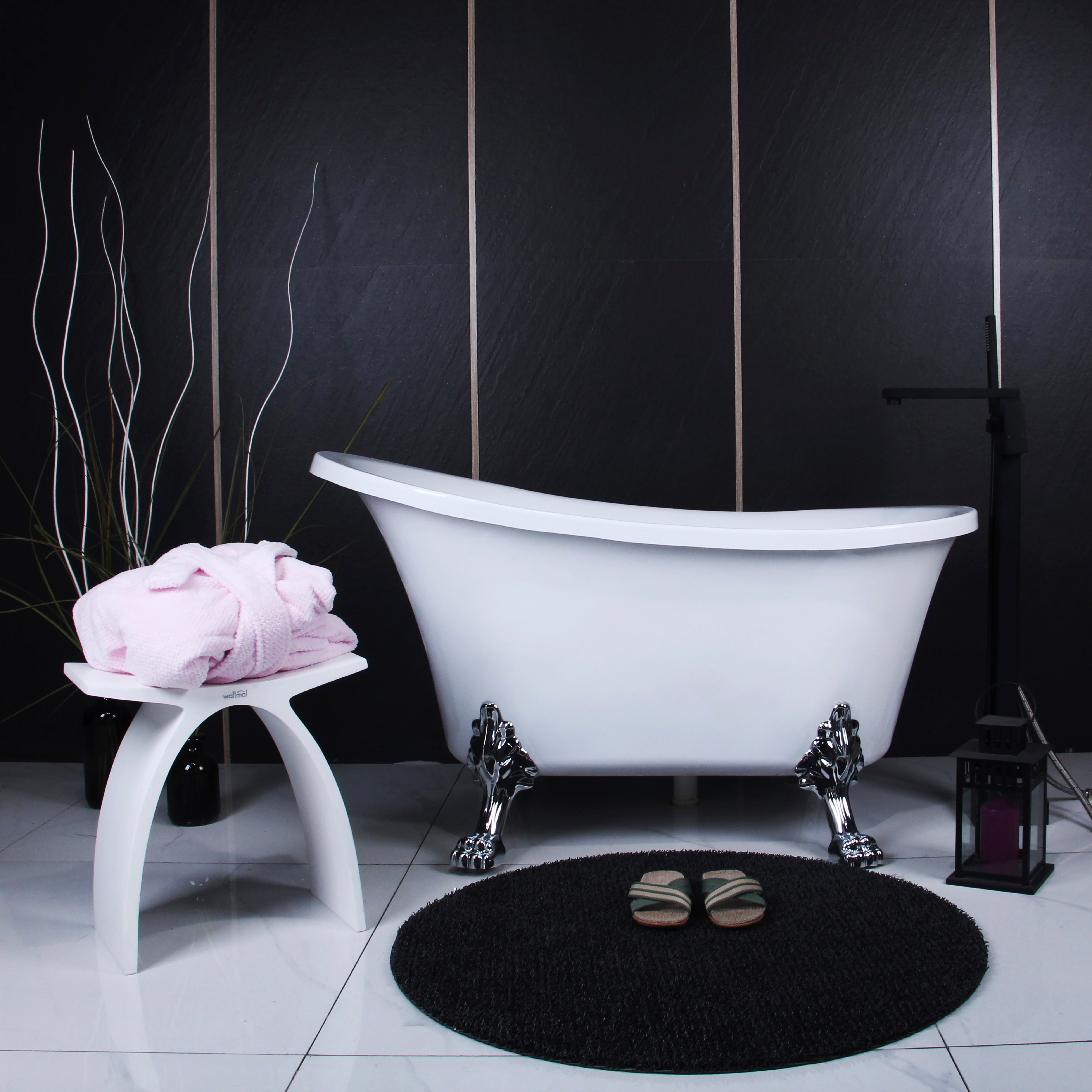 Aqua Eden VTND512824WAC1 51" Acrylic Oval Double Slipper Clawfoot Tub (No Faucet Drillings), Glossy White/Polished Chrome