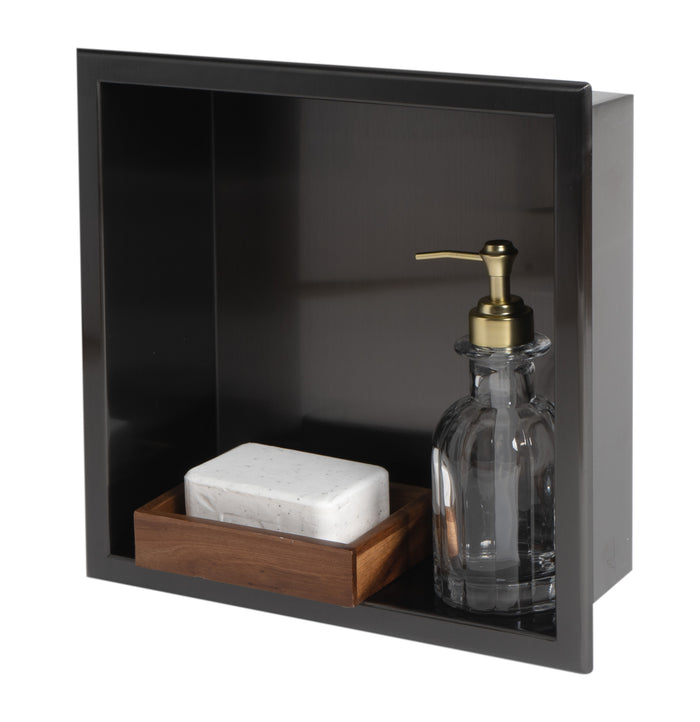 ALFI ABNP1212-BB 12" x 12" Brushed Black PVD Stainless Steel Square Single Shelf Shower Niche