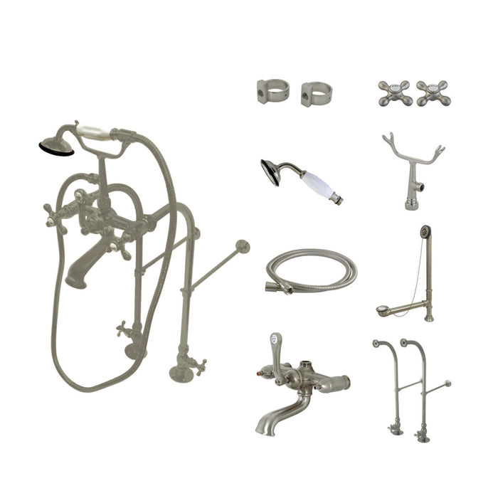 Kingston Brass CCK5178AX Vintage Freestanding Clawfoot Tub Faucet Package with Supply Line, Hand Shower and Tub Drain, Brushed Nickel