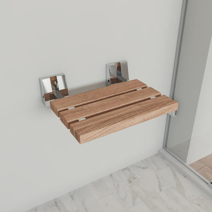 ALFI ABS16S-PC Polished Chrome 16" Folding Teak Wood Shower Seat Bench