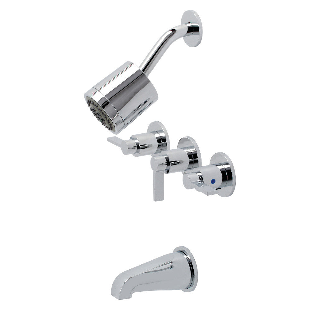 Kingston Brass KBX8131NDL NuvoFusion Triple-Handle Tub and Shower Faucet, Polished Chrome