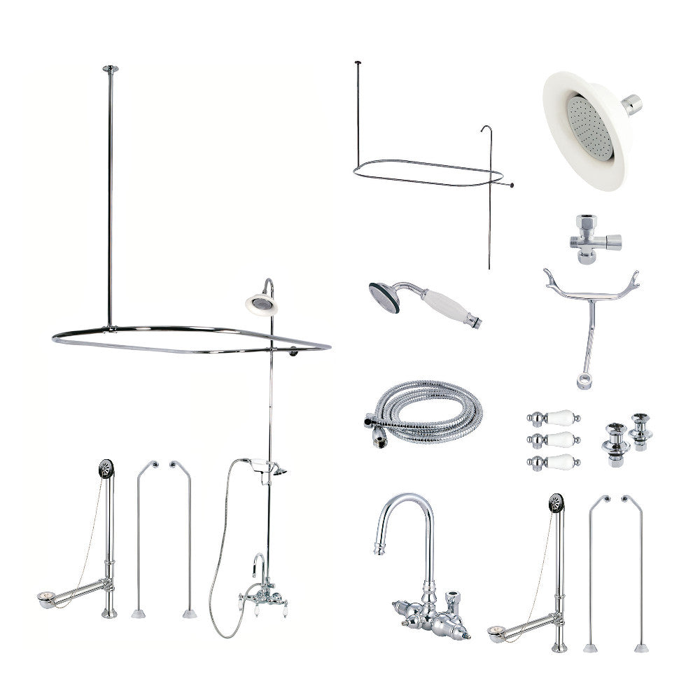 Kingston Brass CCK2181PL Vintage Tub Wall Mount High-Arc Gooseneck Clawfoot Tub Faucet Package with Supply Enclosure and Hand Shower, Polished Chrome