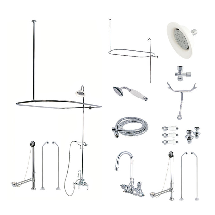 Kingston Brass CCK2181PL Vintage Tub Wall Mount High-Arc Gooseneck Clawfoot Tub Faucet Package with Supply Enclosure and Hand Shower, Polished Chrome