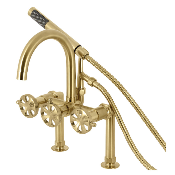 Kingston Brass AE8107RX Belknap 7" Center Deck-Mount Clawfoot Tub Faucet with Hand Shower, Brushed Brass