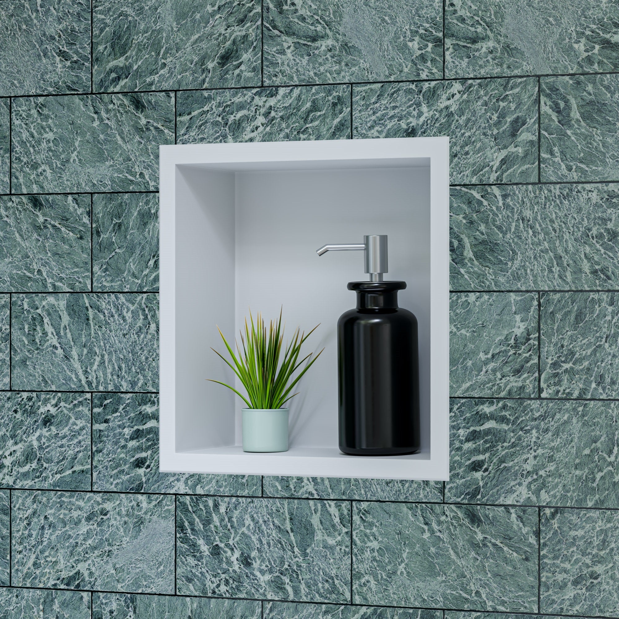 ALFI ABNC1212-W 12" x 12" White Matte Stainless Steel Square Single Shelf Bath Shower Niche