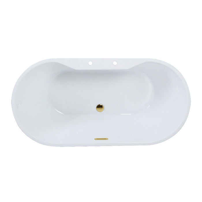 Kingston Brass VT7DE593023C422 59" Acrylic Oval Double Ended Freestanding Tub with Drain, Glossy White/Polished Brass