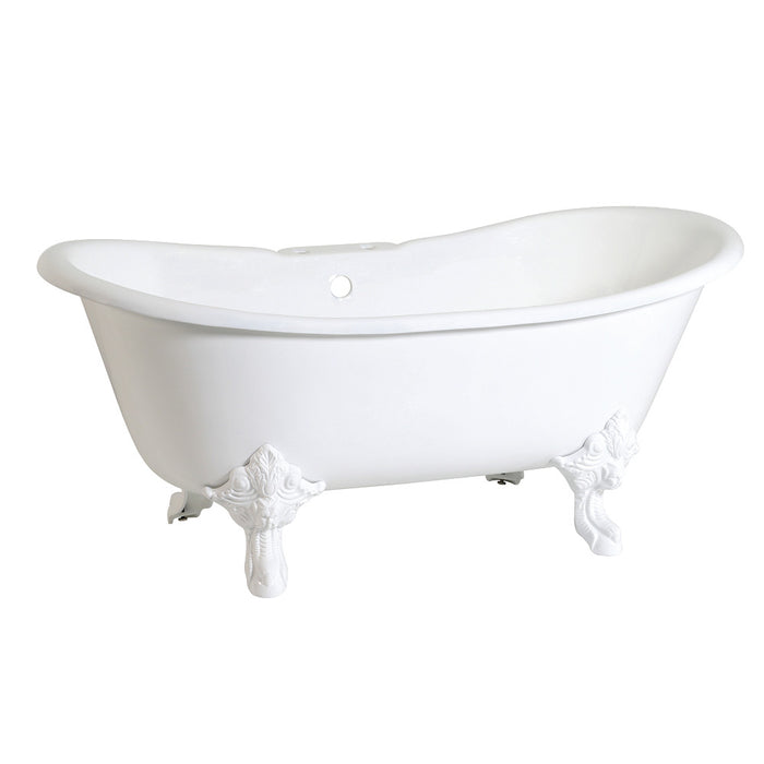 Aqua Eden VCT7DS6731NLW 67" Cast Iron Oval Double Slipper Clawfoot Tub (7" Faucet Drillings), White