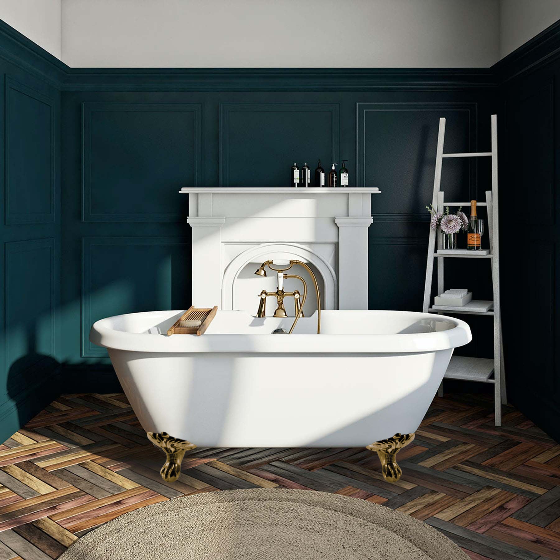Aqua Eden VT7DS672924JNH7 67" Acrylic Oval Double Ended Clawfoot Tub (7" Faucet Drillings), Glossy White/Brushed Brass