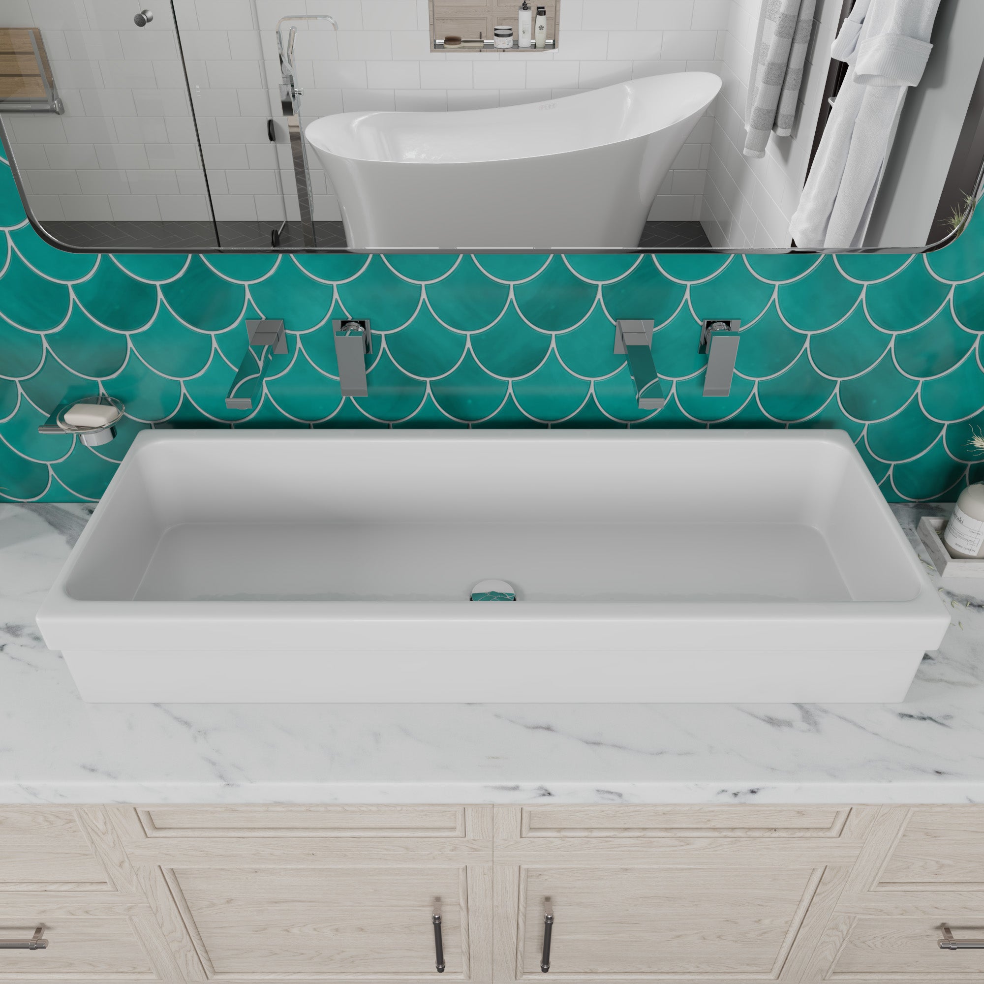 ALFI AB48TR  48" White Above Mount Fireclay Bath Trough Sink
