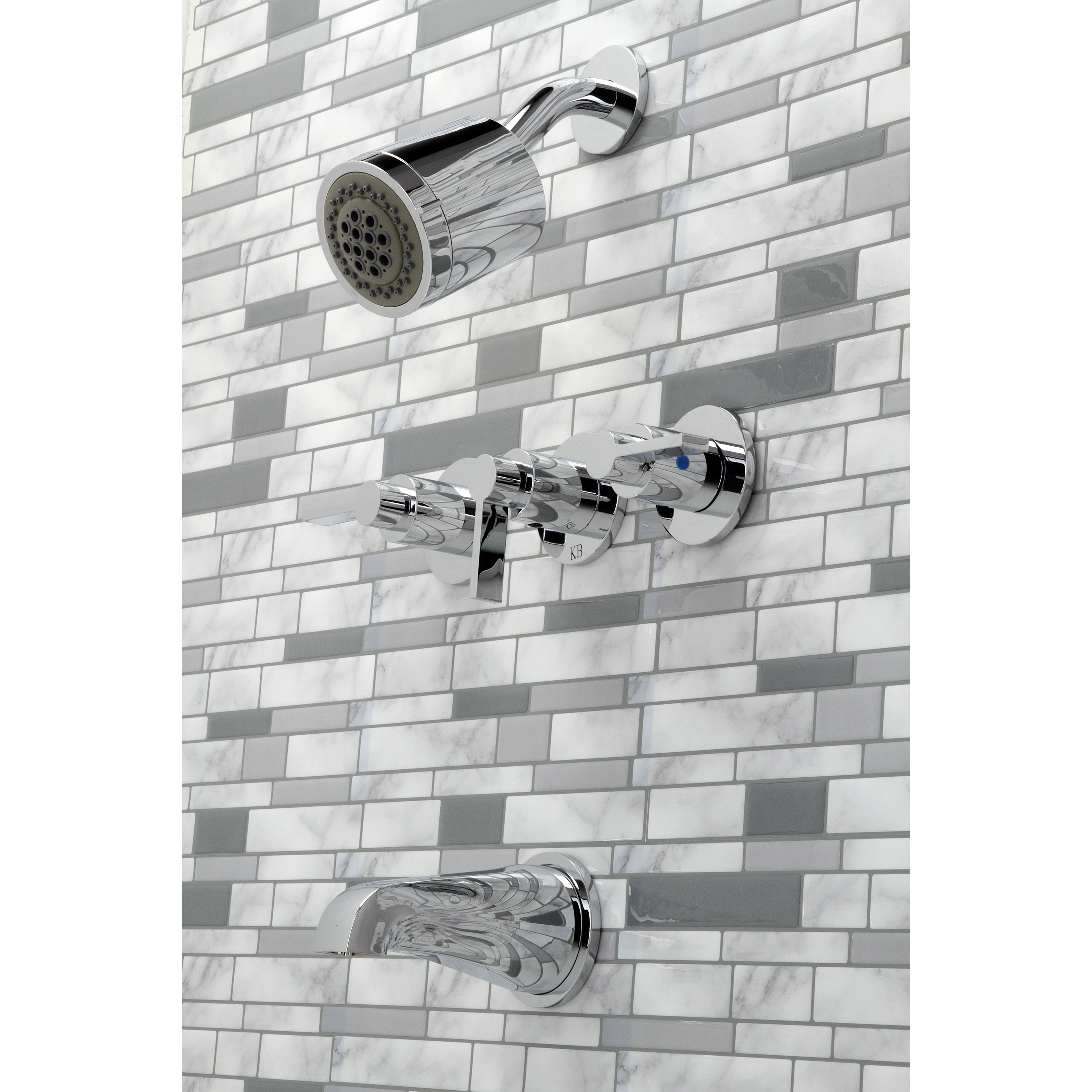 Kingston Brass KBX8131NDL NuvoFusion Triple-Handle Tub and Shower Faucet, Polished Chrome