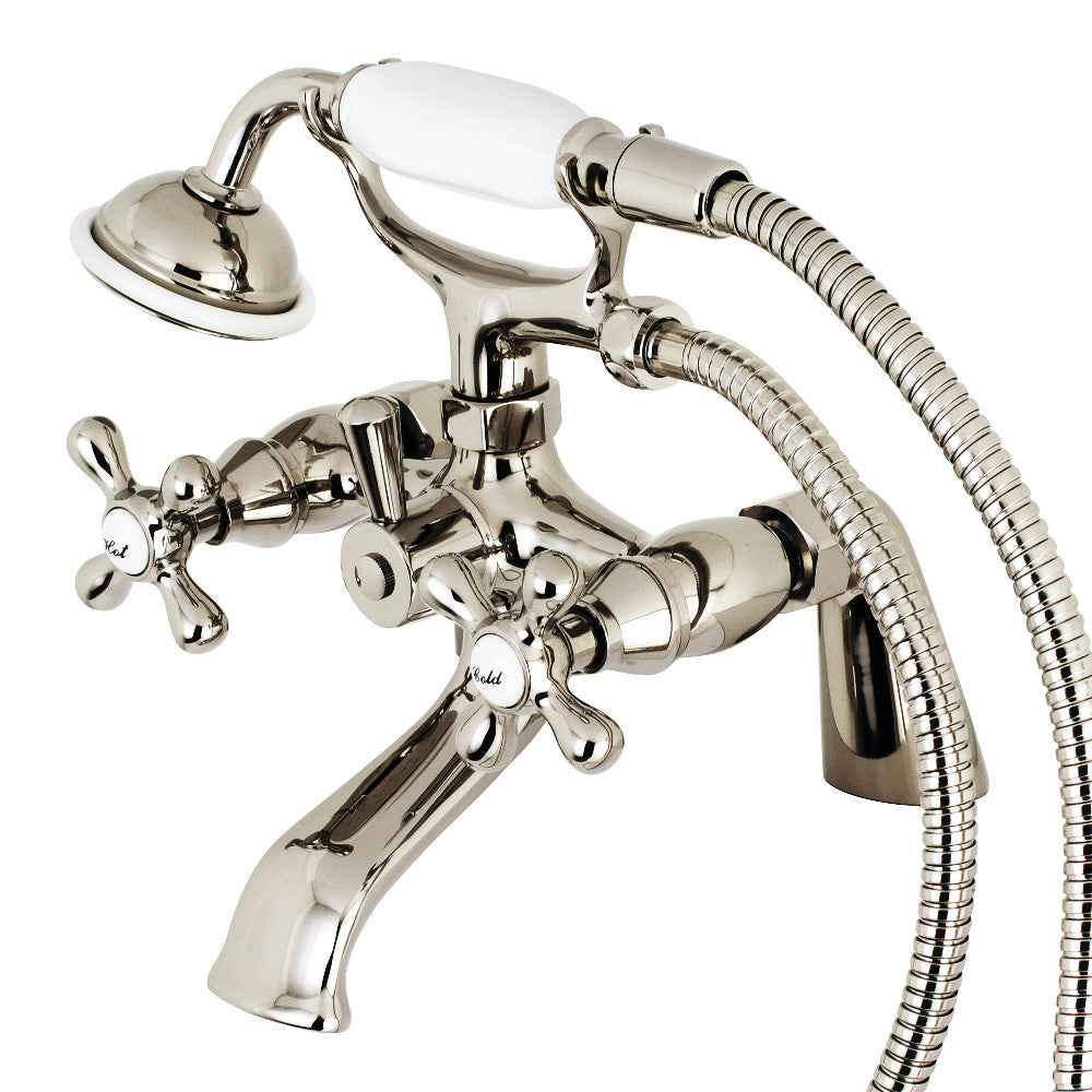 Kingston Brass KS267PN Kingston 6" Center Deck-Mount Clawfoot Tub Faucet with Hand Shower, Polished Nickel