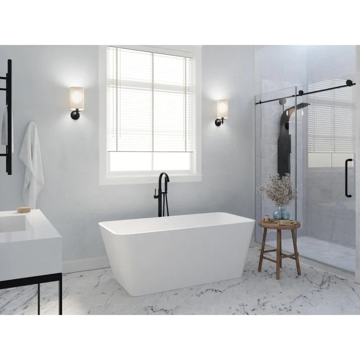 ANZZI Cenere 4.9 ft. Man-Made Stone Center Drain Freestanding Bathtub in Matte White - Bathroom Design Center