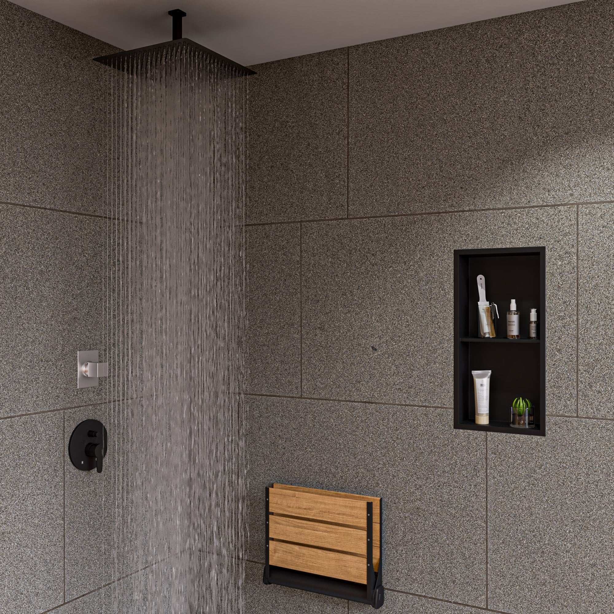 ALFI AB3101-BM Black Matte Shower Valve with Rounded Lever Handle and Diverter