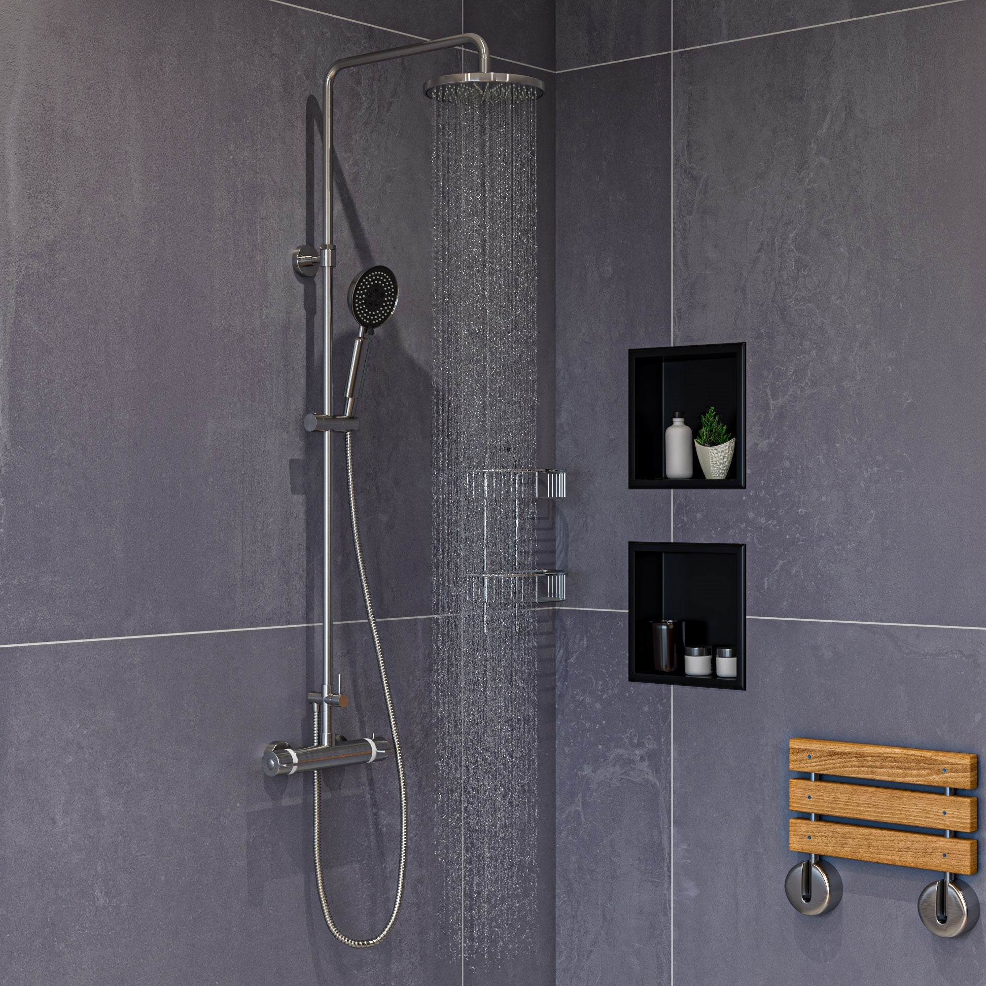 ALFI AB2867-BN Brushed Nickel Round Style Thermostatic Exposed Shower Set
